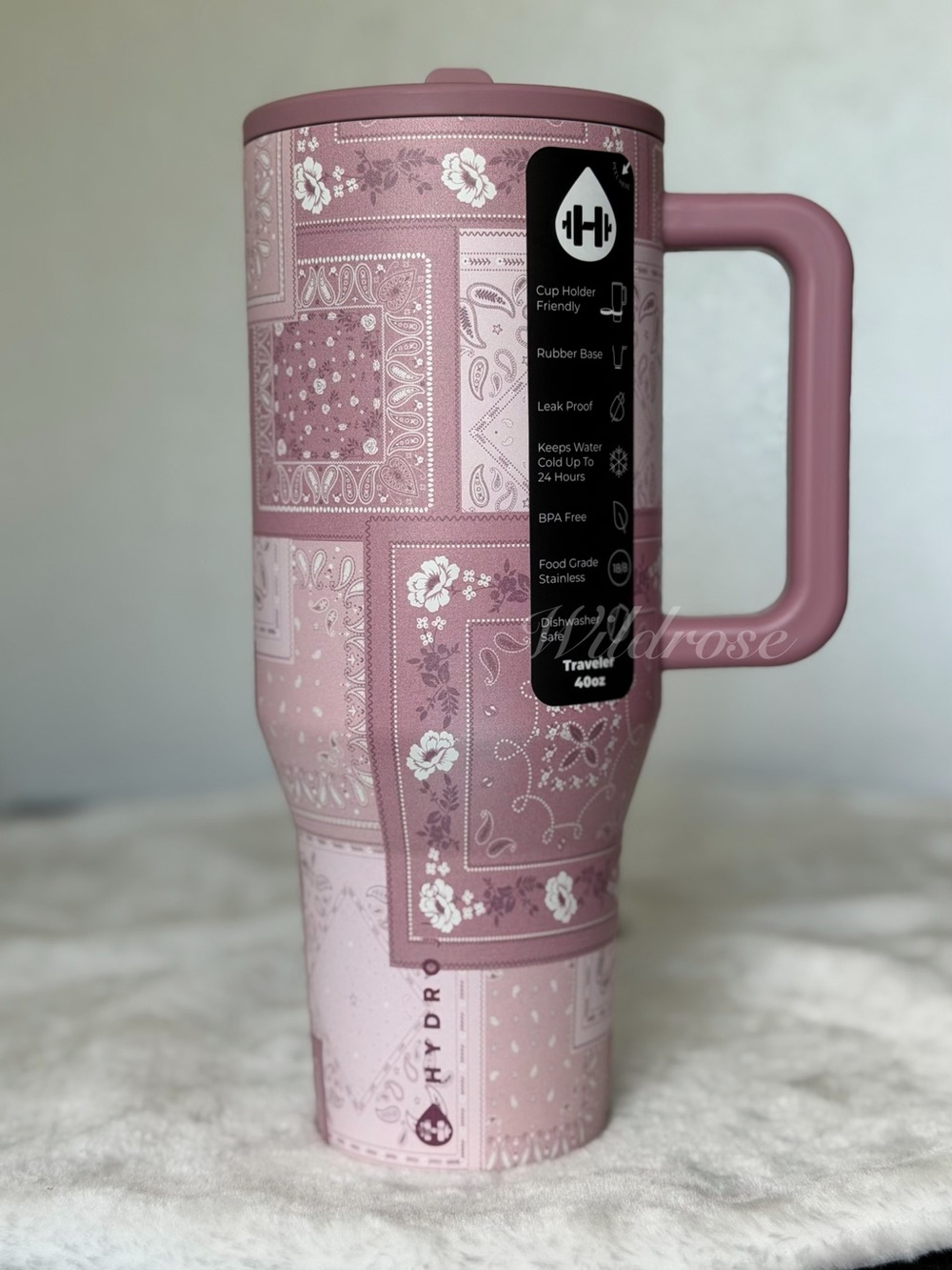 Hydrojug 40OZ Traveler Pink Bandana Paisley Western Cowgirl Country Floral Cup
